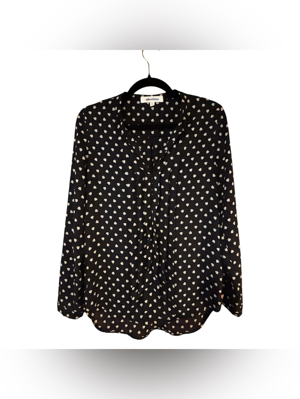 Alice Blue Black Heart-Print Button-Down Blouse